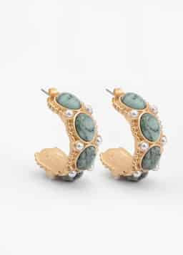 BEAD AND PEARL HOOPS - TURQUOISE