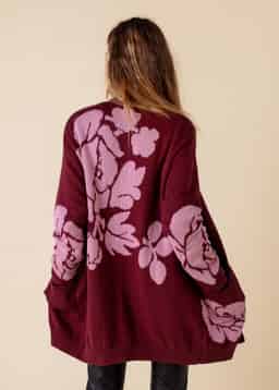 Flower Cardigan - BURGUNDY