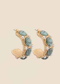 BEAD AND PEARL HOOPS - TURQUOISE
