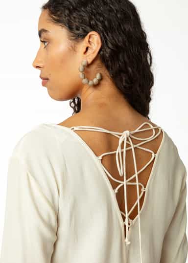 AZIZA Lang kjole med broderi - Beige 5 - Indiska