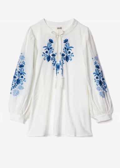 INA Brodert puffermet bluse - Blå 1 - Indiska