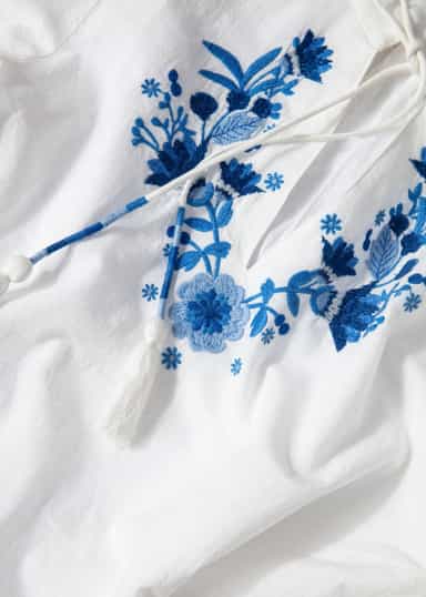 INA Brodert puffermet bluse - Blå 2 - Indiska