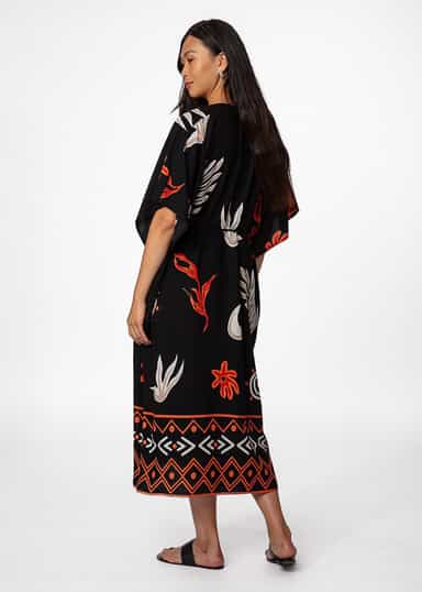 BISA Svart mönstrad kaftan  - Svart 4 - Indiska