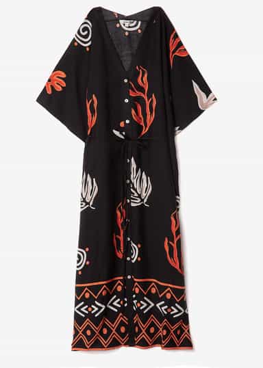 BISA Svart mönstrad kaftan  - Svart 1 - Indiska