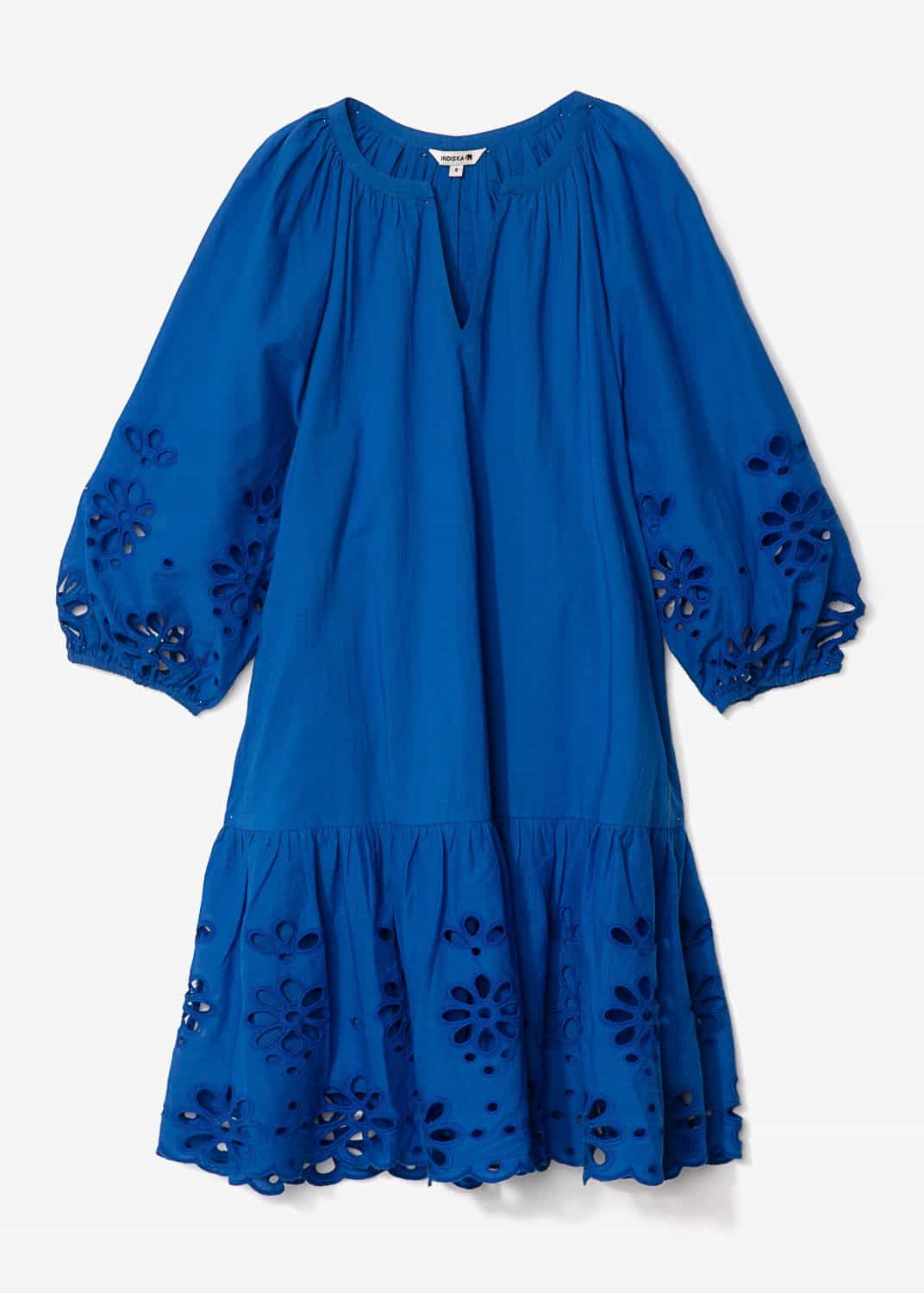 NALA Blå klänning i broderie anglaise - Blå 6 - Indiska