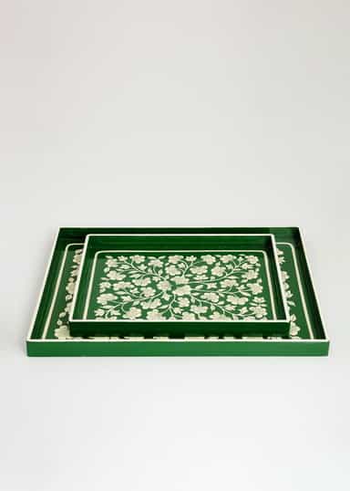 Handpainted Stor handmålad träbricka  - Grön 4 - Indiska