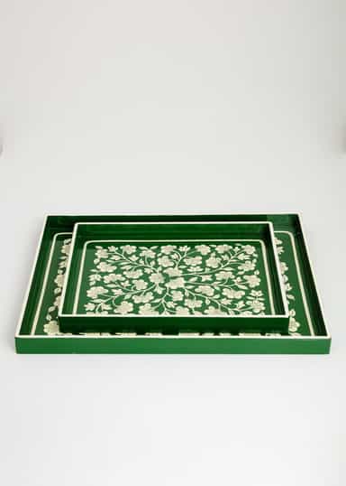 Handpainted Stor handmålad träbricka  - Grön 5 - Indiska