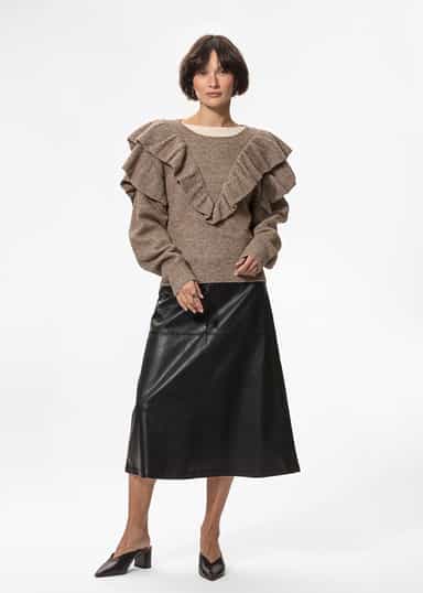 RUFFLE Stickad tröja med volang - Beige 5 - Indiska