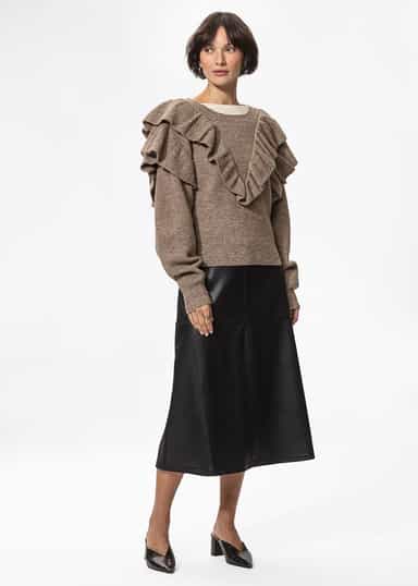 RUFFLE Stickad tröja med volang - Beige 4 - Indiska