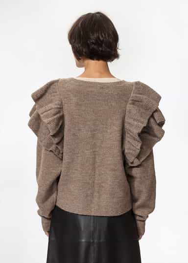 RUFFLE Stickad tröja med volang - Beige 3 - Indiska