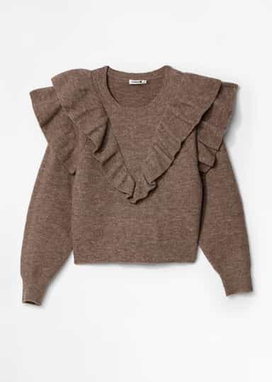RUFFLE Stickad tröja med volang - Beige 8 - Indiska