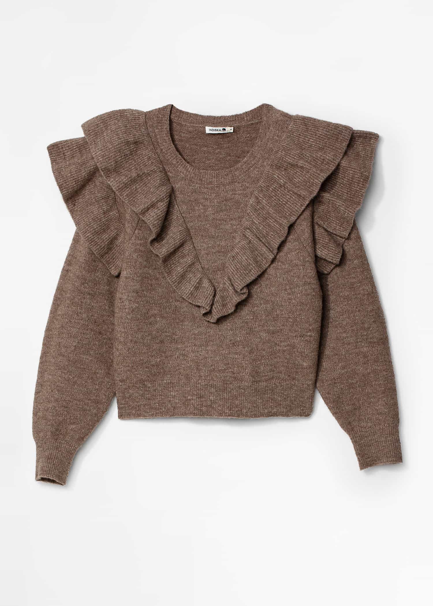 RUFFLE Stickad tröja med volang - Beige 8 - Indiska