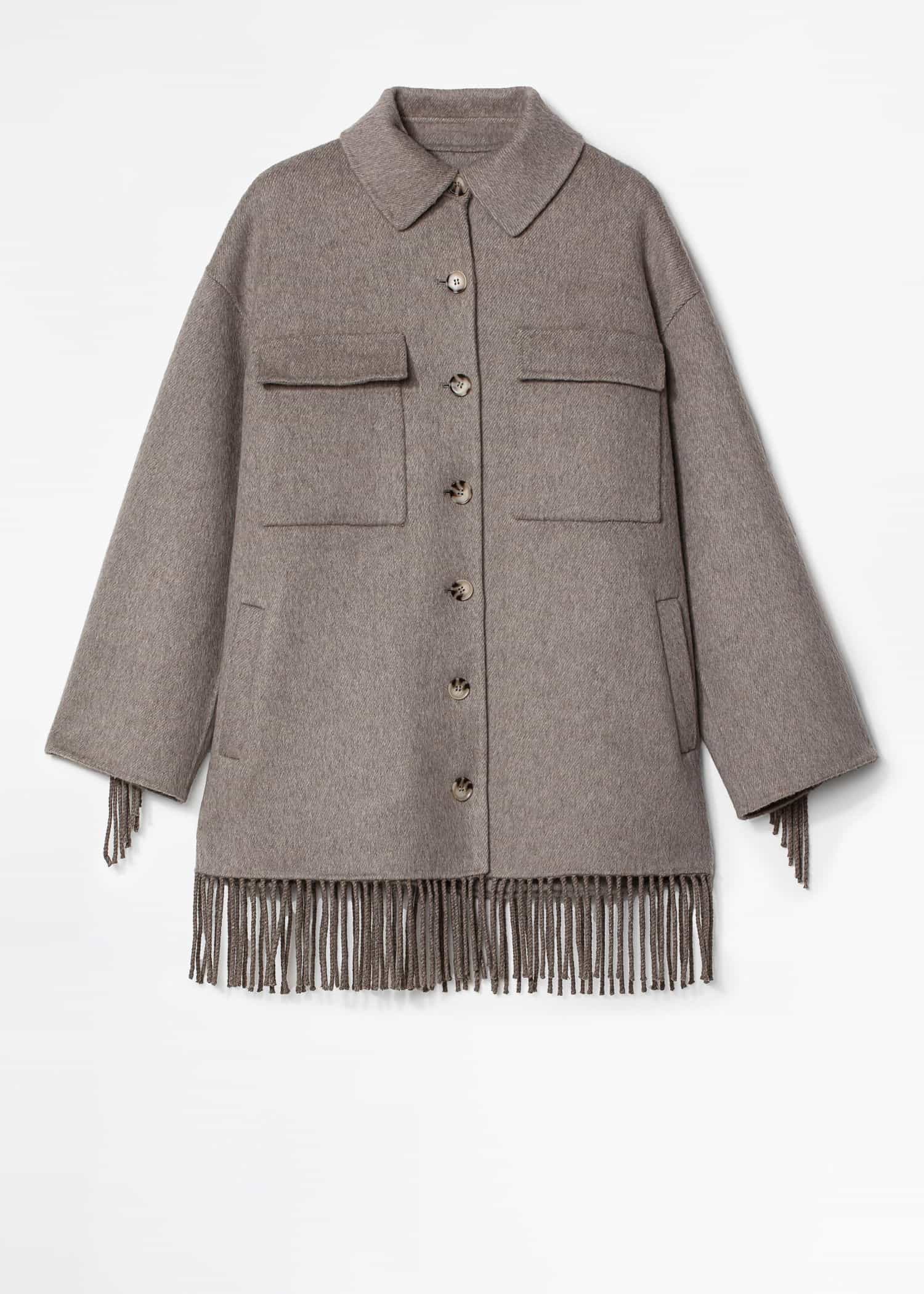 GABI Grå ulljakke med frynser - Beige 7 - Indiska