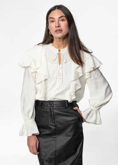 ALIZIA Vit blus med volang - Vit 1 - Indiska