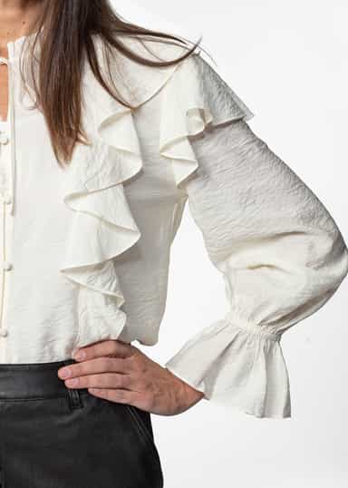 ALIZIA Vit blus med volang - Vit 2 - Indiska