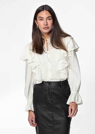 ALIZIA Vit blus med volang - Vit 4 - Indiska