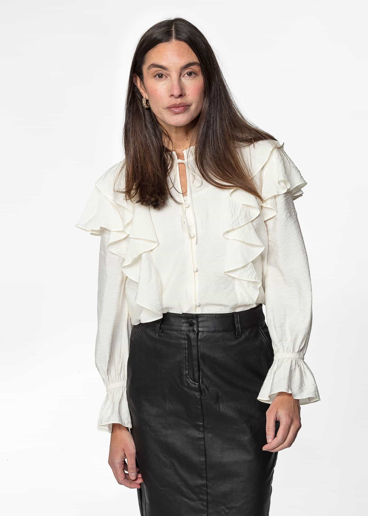 ALIZIA Vit blus med volang - Vit 4 - Indiska