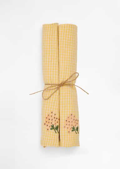 Tiny Brodert serviett 2-pakning - Gul 1 - Indiska