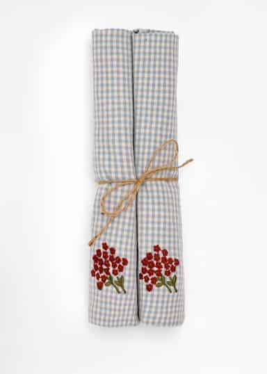 Tiny Brodert serviett 2-pakning - Blå 1 - Indiska