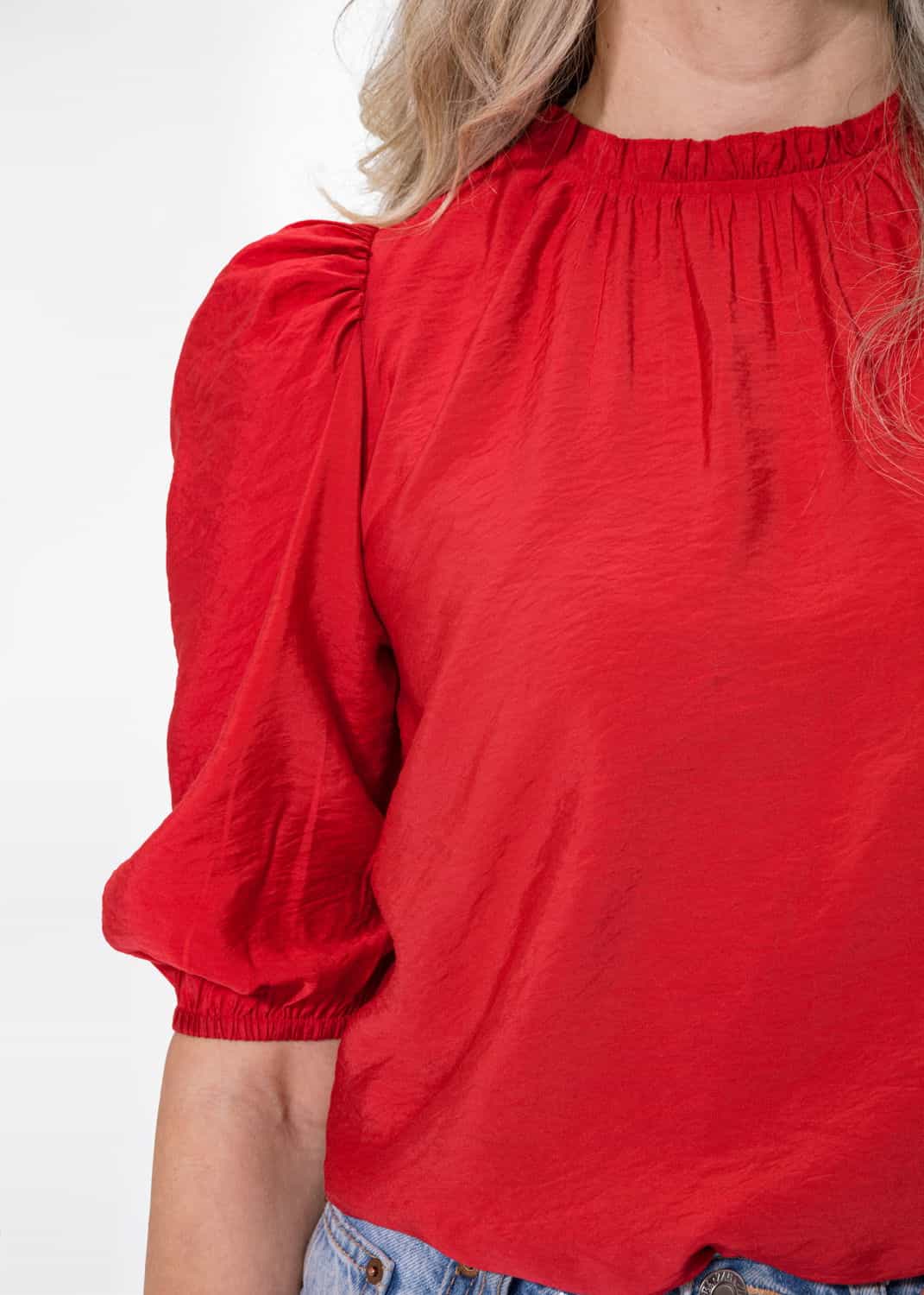 ZIZI Röd blus med puffärm - Röd 2 - Indiska