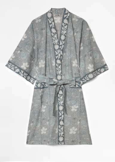 Viny Håndtrykt kimono - Blå 1 - Indiska