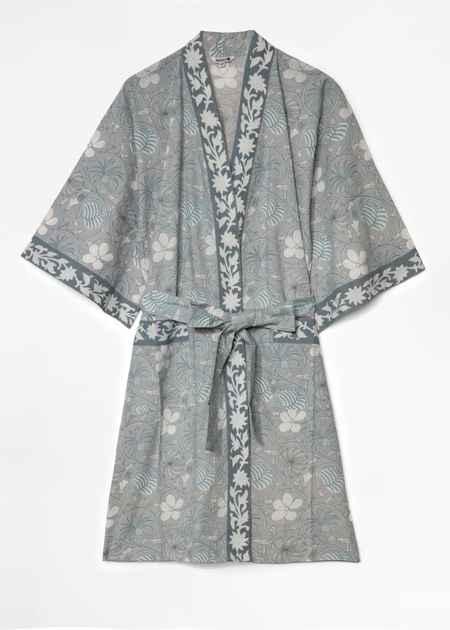 Viny Håndtrykt kimono - Blå 1 - Indiska