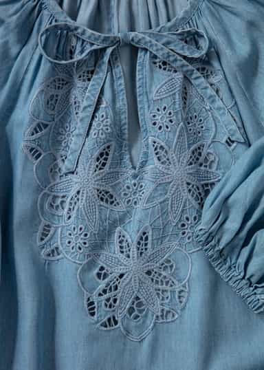 AVA Broderad tencel-klänning - Blå 5 - Indiska