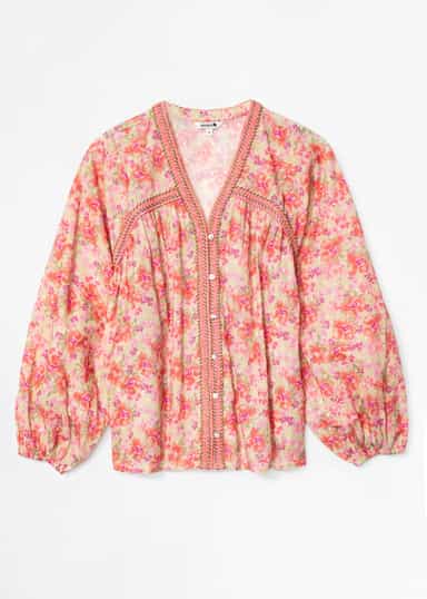 BLAIR Broderad blus med puffärm - Rosa 1 - Indiska