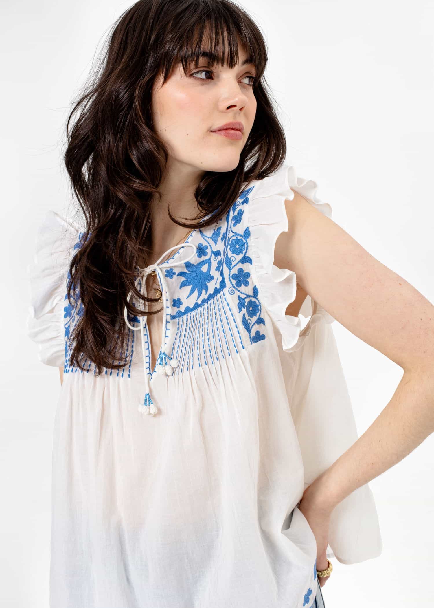 SIGNE Brodert bluse - Hvit 2 - Indiska