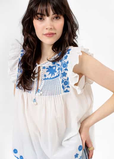 SIGNE Brodert bluse - Hvit 5 - Indiska