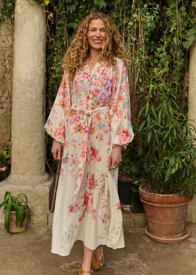 CORINE Lång blommig klänning - Rosa 2 - Indiska
