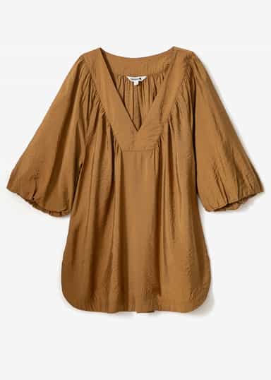 ALLEGRA Brun bluse med puffermer - Brun 1 - Indiska