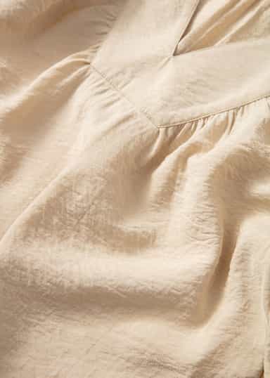 ALLEGRA Ensfarget bluse med puffermer - Beige 2 - Indiska