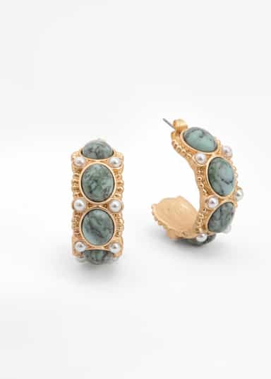 BEAD Dekorative øreringer med steiner - Blå 2 - Indiska