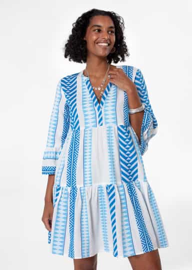 YOLANA Blå jacquard-vävd tunika - Blå 2 - Indiska