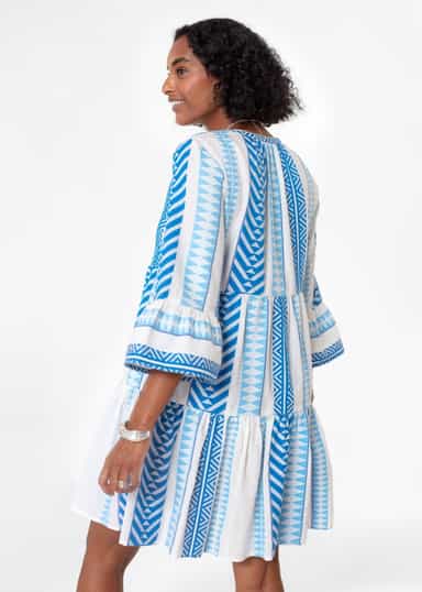 YOLANA Blå jacquard-vävd tunika - Blå 3 - Indiska