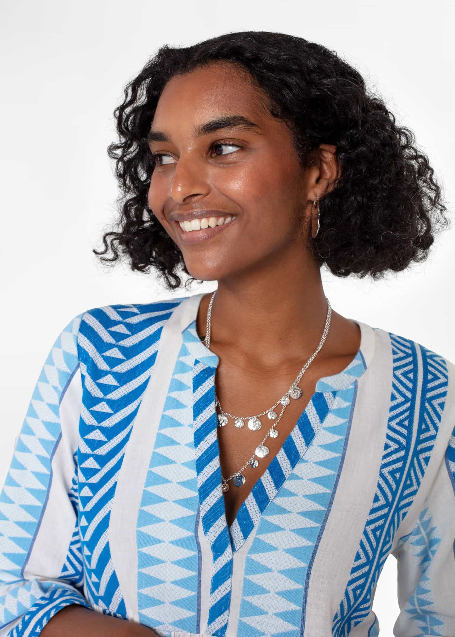 YOLANA Blå jacquard-vävd tunika - Blå 4 - Indiska
