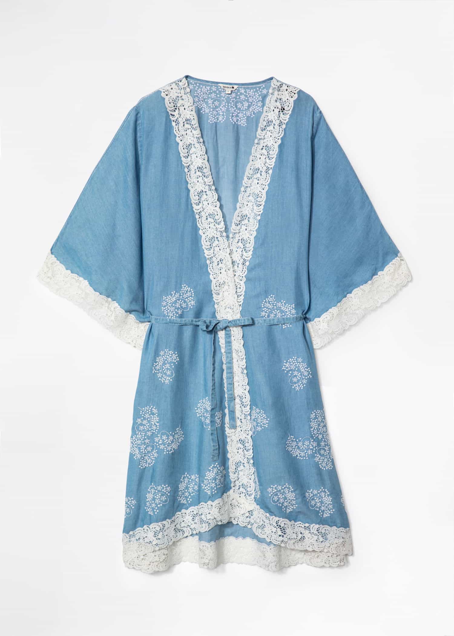 KAY Blå kimono med spets - Blå 1 - Indiska