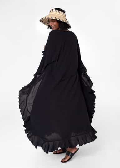 RUBY Svart kaftan med volang - Svart 4 - Indiska
