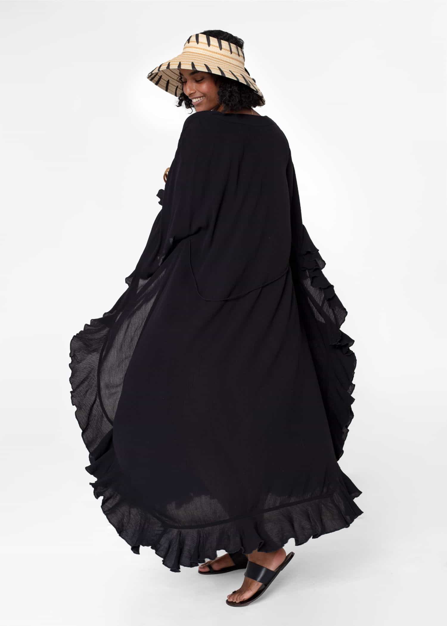 RUBY Svart kaftan med volang - Svart 4 - Indiska