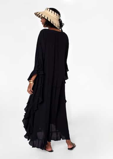 RUBY Svart kaftan med volang - Svart 5 - Indiska