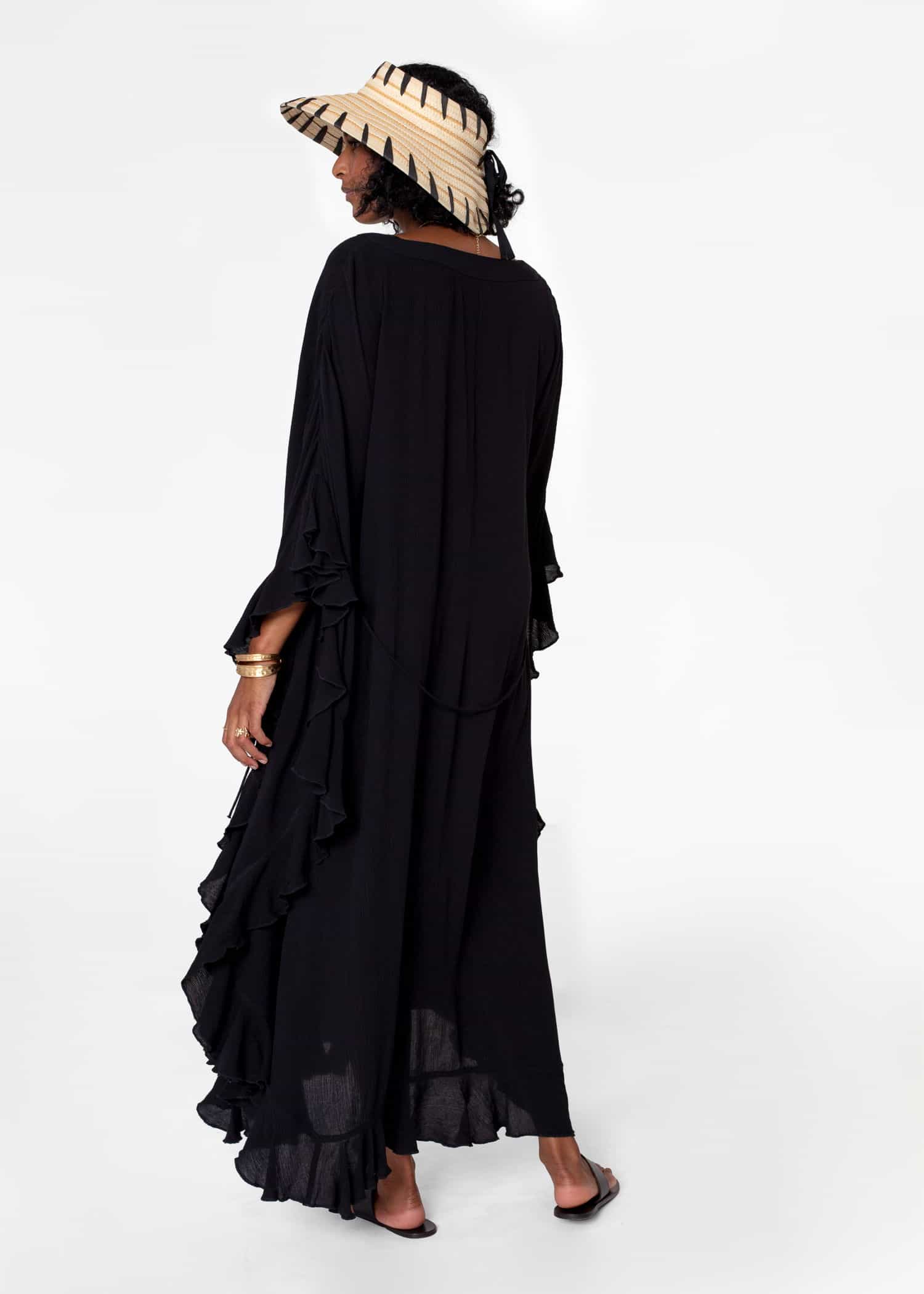 RUBY Svart kaftan med volang - Svart 5 - Indiska
