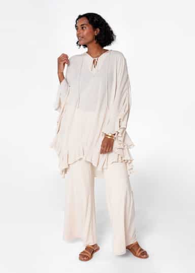 RUBY Beige tunika med volang - Beige 2 - Indiska