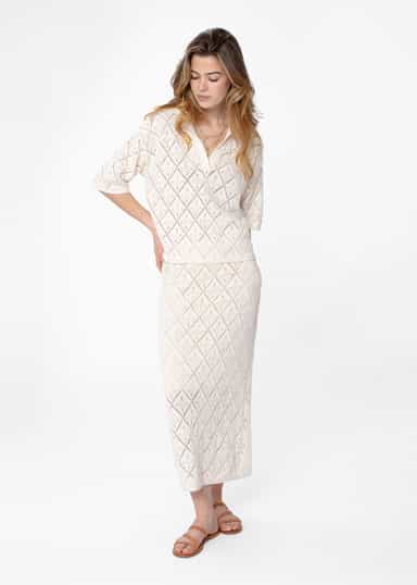 VANESSA Hålstickad kjol - Beige 1 - Indiska