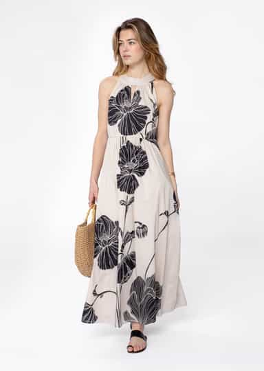 CAROLE Kuviollinen maksimekko - Beige 2 - Indiska