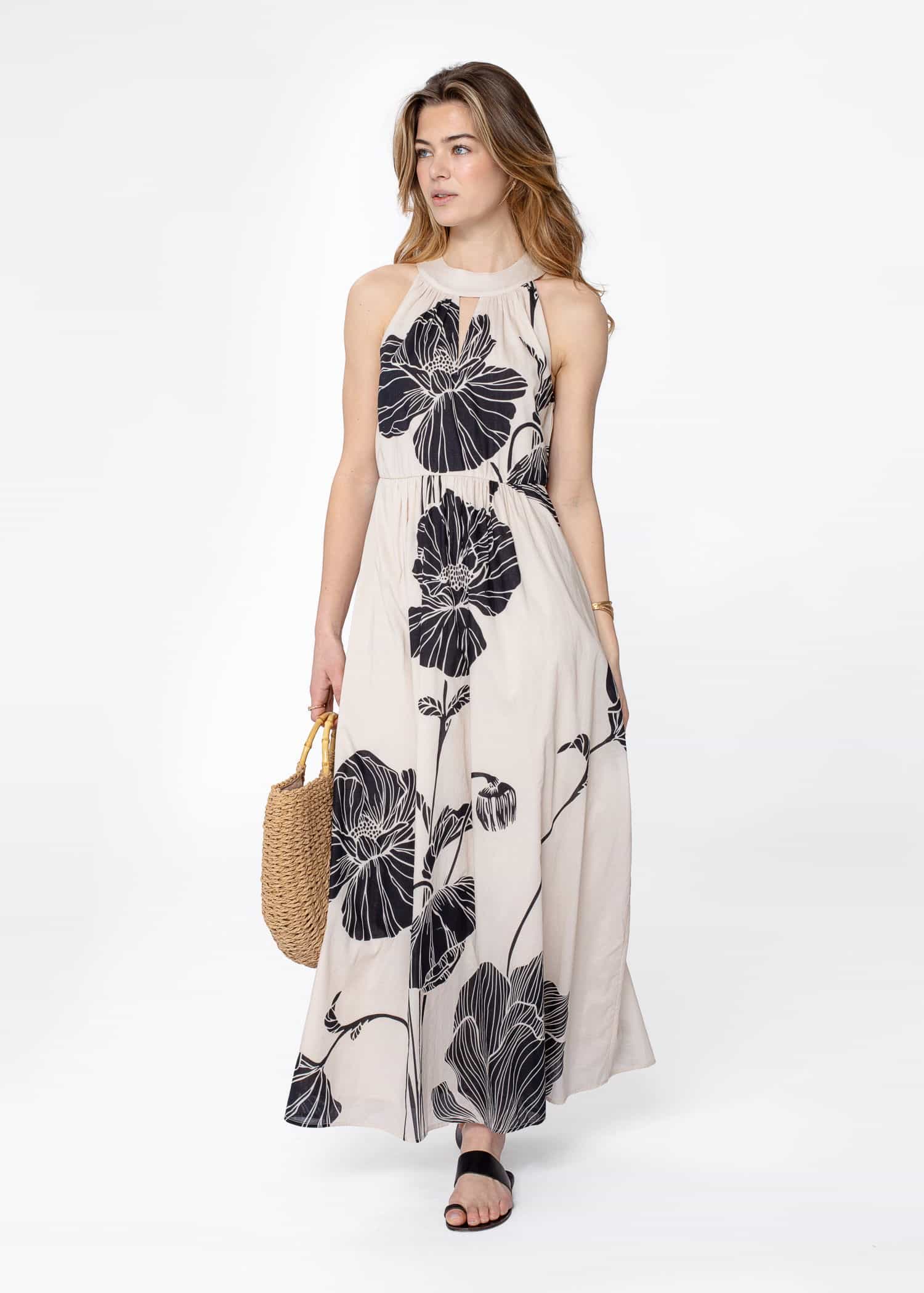 CAROLE Kuviollinen maksimekko - Beige 2 - Indiska