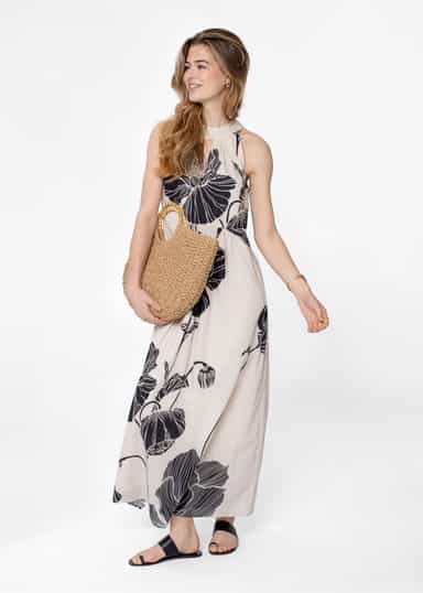 CAROLE Kuviollinen maksimekko - Beige 4 - Indiska