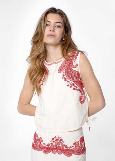 LOELLE Broderad topp - Vit 2 - Indiska