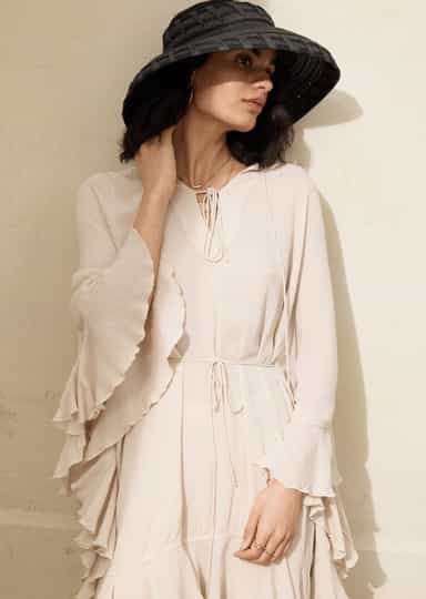 RUBY Beige tunika med volang - Beige 1 - Indiska