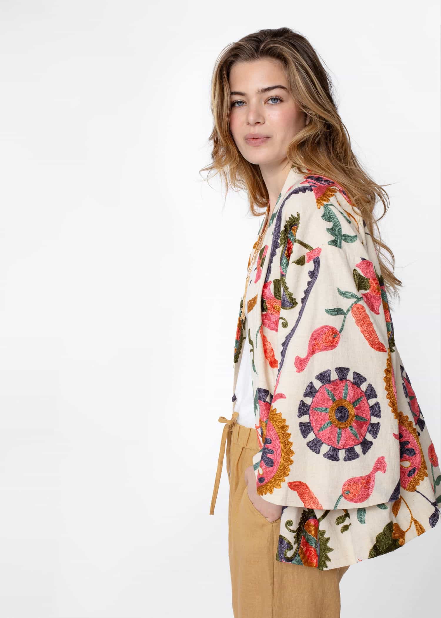 VIVI Kuviollinen kirjailtu kimono - Vaaleanpunainen 5 - Indiska